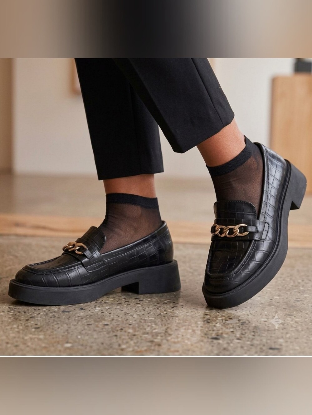 Reaction Kenneth Cole Black Chain-Accent Platform Loafers Faux Leather 8